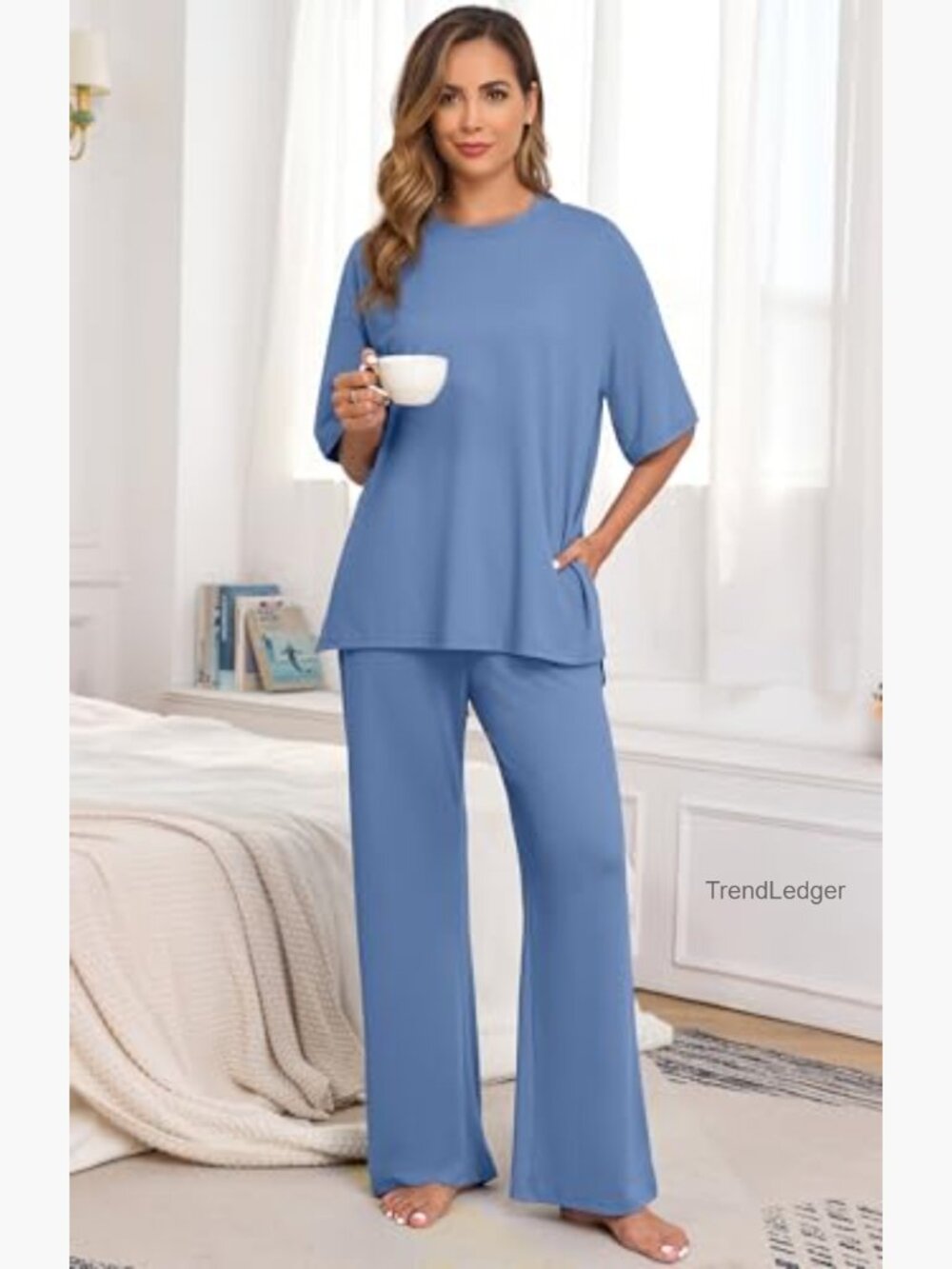 Women's Pajama Set with Pockets - 2 Piece Lounge Set - Picture 5 of 7